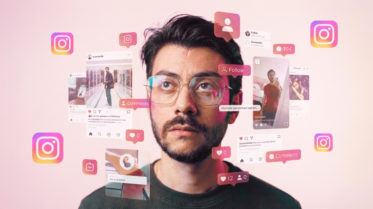 Victor Jangada ao lado do texto sobre o cansaço de produzir conteúdo no Instagram