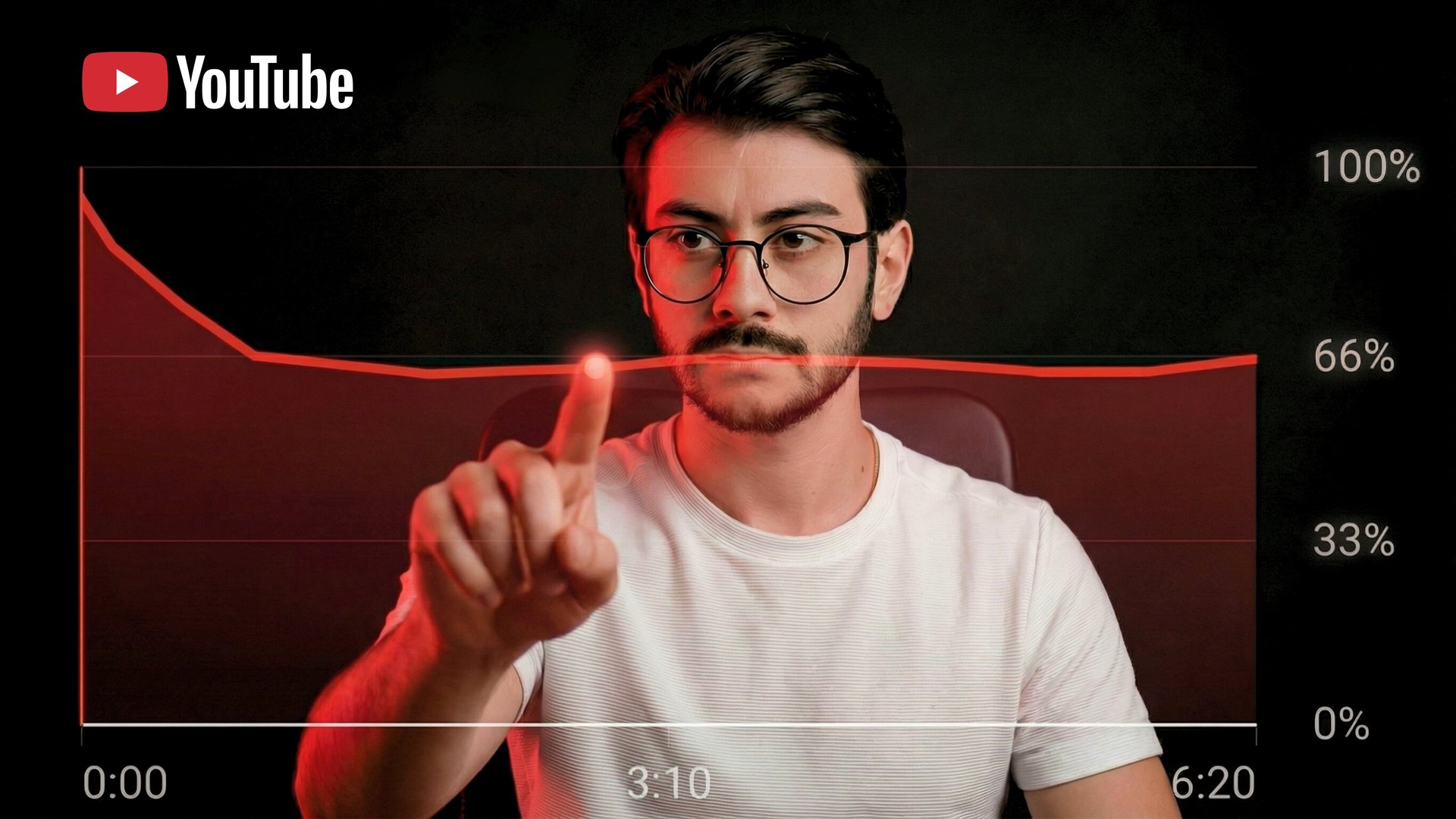 Victor Jangada ao lado de um gráfico de retenção do YouTube